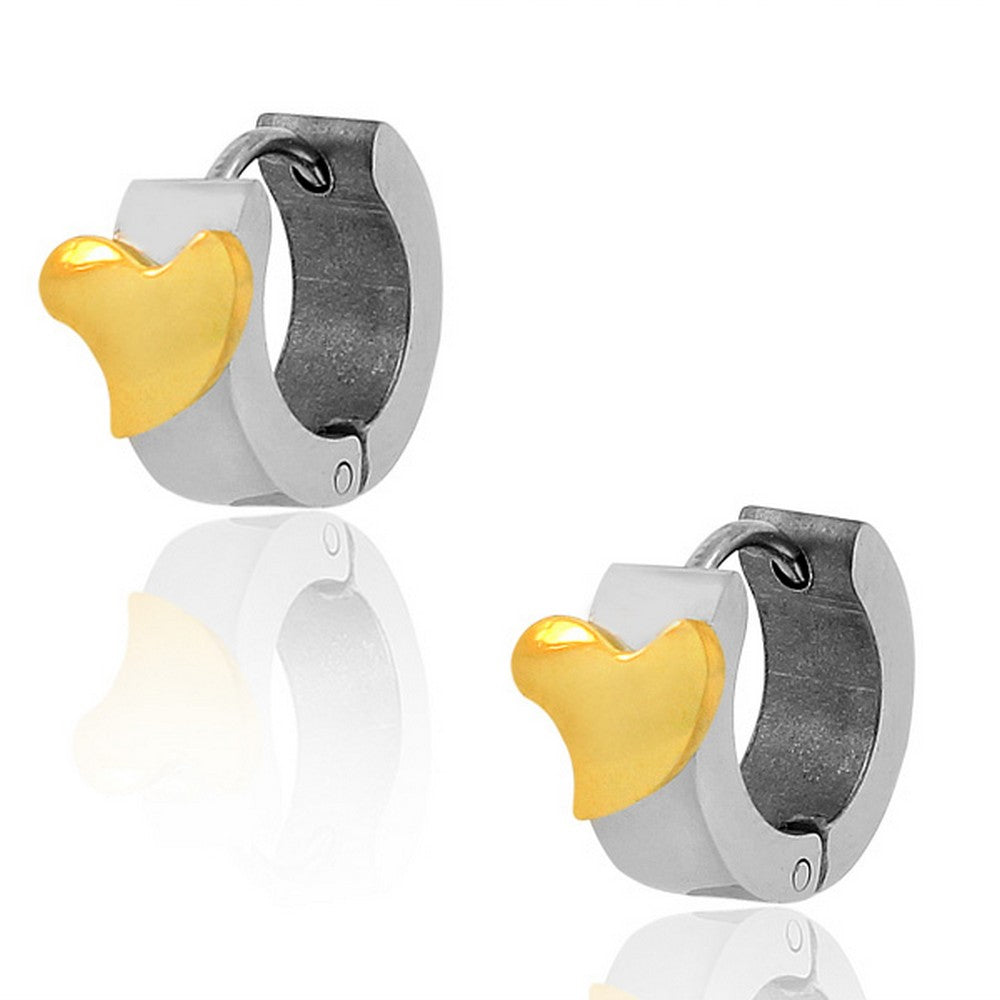 Stainless Steel Two-Tone Love Heart Hoop Huggie Earrings