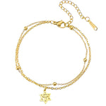 Star of David Bracelet for Women with Chai Symbol, Adjustable Stainless Steel Double Chain Bracelet, Jewish Jewelry Gift, Dainty Charm Bracelet Silver or Gold Tone