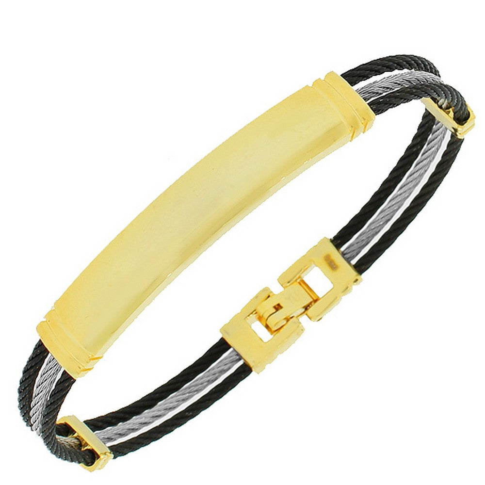 Stainless Steel Black Yellow Gold-Tone Silver-Tone Bangle Bracelet