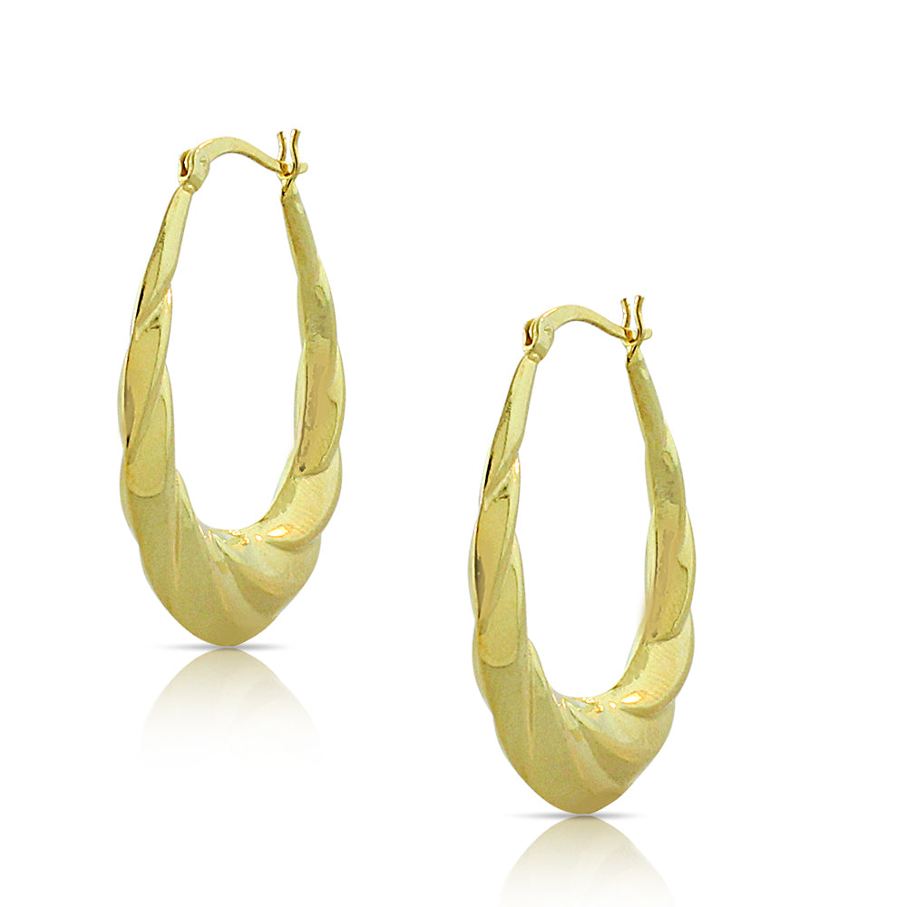 925 Sterling Silver Yellow Gold-Tone Oval Hoop Earrings, 1.40"