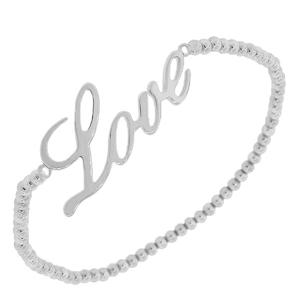 925 Sterling Silver Yellow Gold-Tone Beaded Love Charm Stretch Cord Bracelet