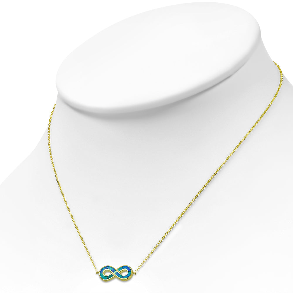 925 Sterling Silver Green Blue Simulated Opal Infinity Pendant Necklace