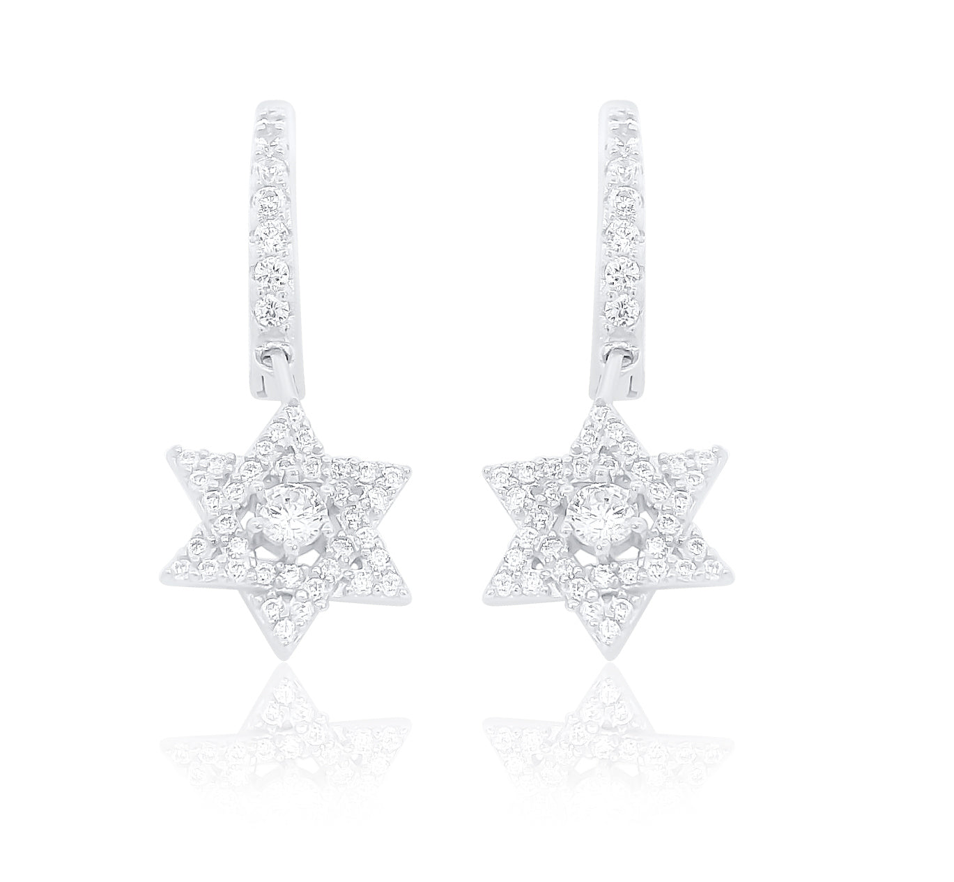 925 Sterling Silver CZ Huggie Dangle Star of David Earrings for Women