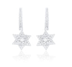 925 Sterling Silver CZ Huggie Dangle Star of David Earrings for Women