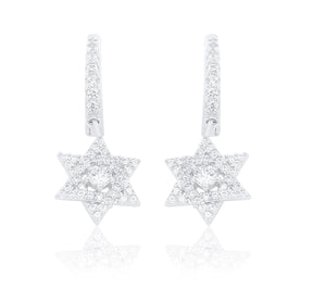925 Sterling Silver CZ Huggie Dangle Star of David Earrings for Women