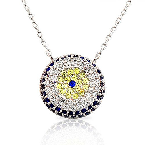 Gold Cubic Zirconia Cluster Evil Eye Necklace Pendant Sterling Silver