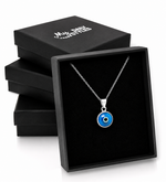925 Sterling Silver Blue Glass Evil Eye Pendant Necklace with Chain