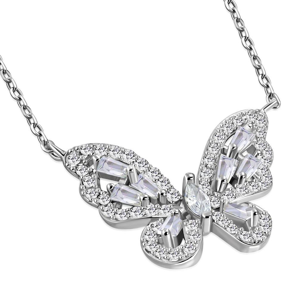 Butterfly Necklace Pendant 925 Sterling Silver Cubic Zirconia