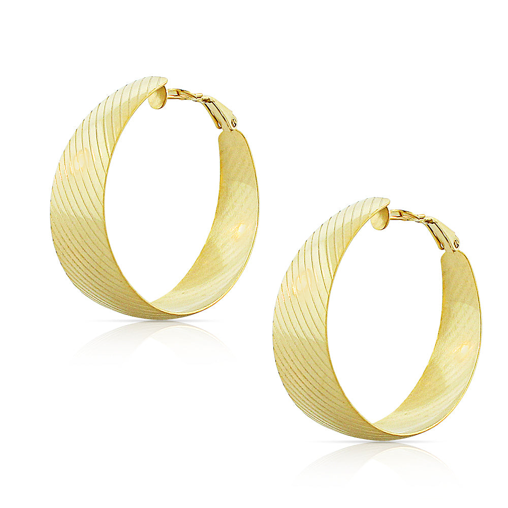 Stainless Steel Yellow Gold-Tone Classic Round Hoop Earrings, 1.60"