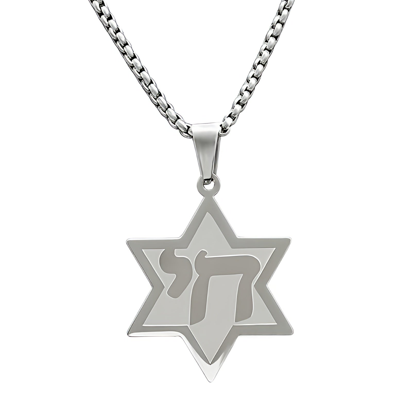 Star of David “Chai” Pendant Necklace with 23.6" Chain – Stainless Steel, Gold-Tone, or Black-Tone Judaica Necklace for Men & Women