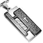 Stainless Steel Silver-Tone Black Cross Lord's Prayer English Necklace