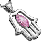 Pear Stone Hamsa Necklace Pendant Sterling Silver Cubic Zirconia