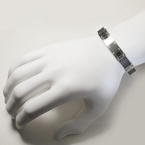 Stainless Steel Black Rubber Silicone Silver-Tone Men's Bracelet