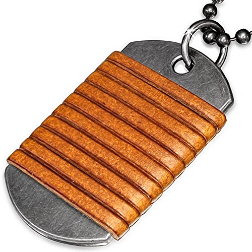 Fashion Alloy Light Brown Leather Multi-Wrap Military Dog Name Tag Mens Pendant Necklace