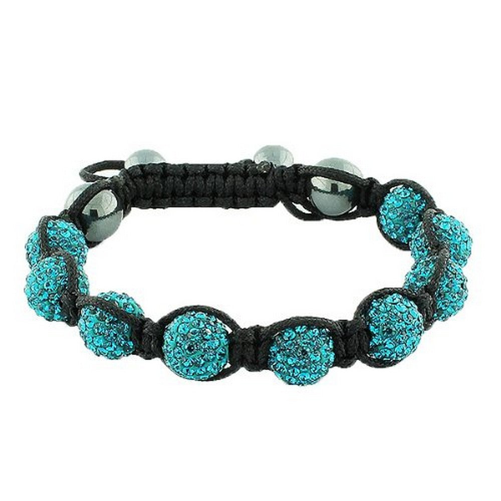 Green Blue CZ Black Cord Adjustable Macrame Bracelet