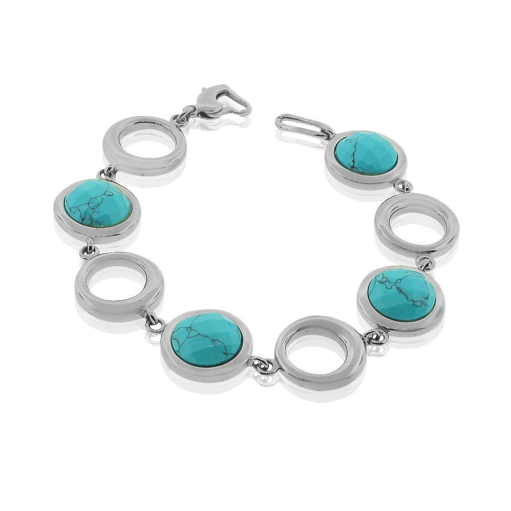 Stainless Steel Silver BlueTurquoise Adjustable Bracelet , 7.5"