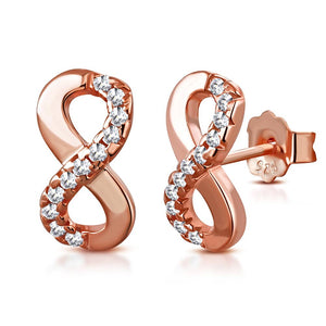 925 Sterling Silver White CZ Stud Infinity Women and  Girls Stud Earrings