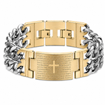 Stainless Steel Two-Tone Men's Religious Lord's Prayer Padre Nuestro Spanish Chain Bracelet