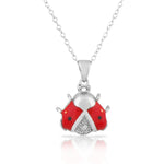 925 Sterling Silver White CZ Womens Red Ladybug Pendant Necklace