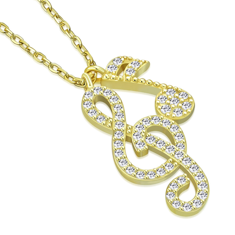 My Daily Styles Womens Girls 925 Sterling Silver CZ Musical Notes Pendant Necklace
