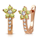 925 Sterling Silver Rose Gold-Tone Yellow CZ Small Girls Hoop Huggie Flower Floral Earrings, 0.5"