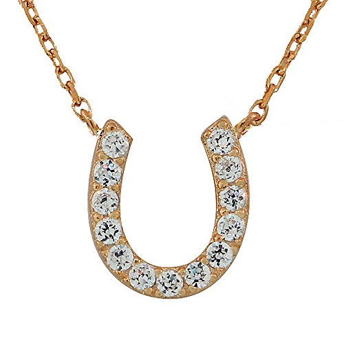Sterling Silver Yellow Gold-Tone White CZ Horseshoe Pendant Necklace
