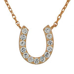 925 Sterling Silver Yellow Gold-Tone White CZ Horseshoe Pendant Necklace