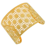 Stainless Steel Yellow Gold-Tone Cut-Out Design Wide Open End Cuff Bangle Bracelet