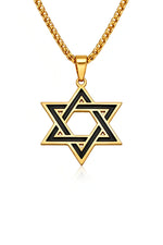 My Daily Styles Men’s Stainless Steel Star of David Pendant Necklace – Black Enamel Inlay Magen David with 24 Inch Chain, Available in Gold Tone or Silver