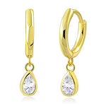 My Daily Styles Womens 925 Sterling Silver Huggie Drop Earrings with Bezel Set Pear-Shaped CZ