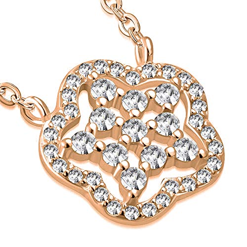 925 Sterling Silver Rose Gold-Tone White Clear CZ Flower Floral Pendant Necklace