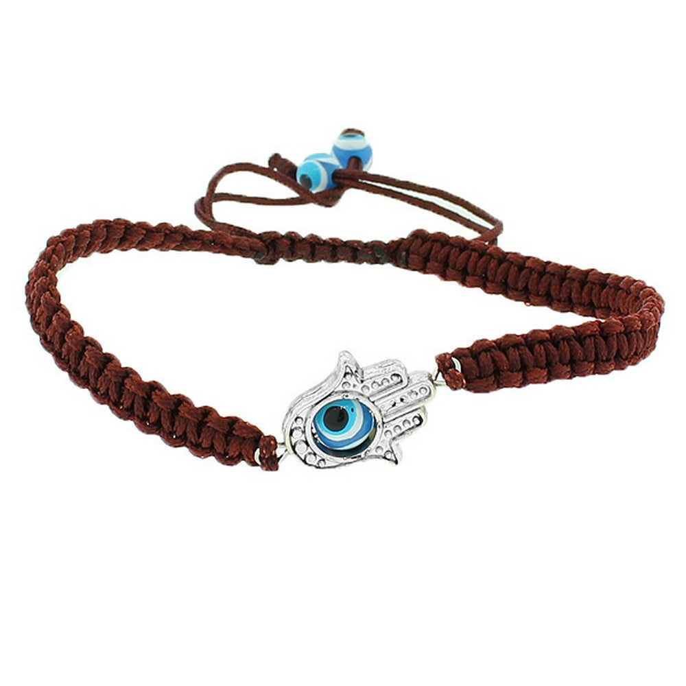 Fashion Alloy Brown Cord Evil Eye Hamsa Macrame Adjustable Bracelet