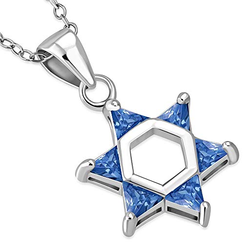 Blue Gemstone Star of David Necklace Pendant Sterling Silver