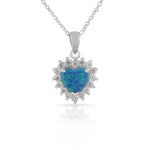 925 Sterling Silver Womens CZ Blue Turquoise-Tone Love Heart Simulated Opal Pendant Necklace