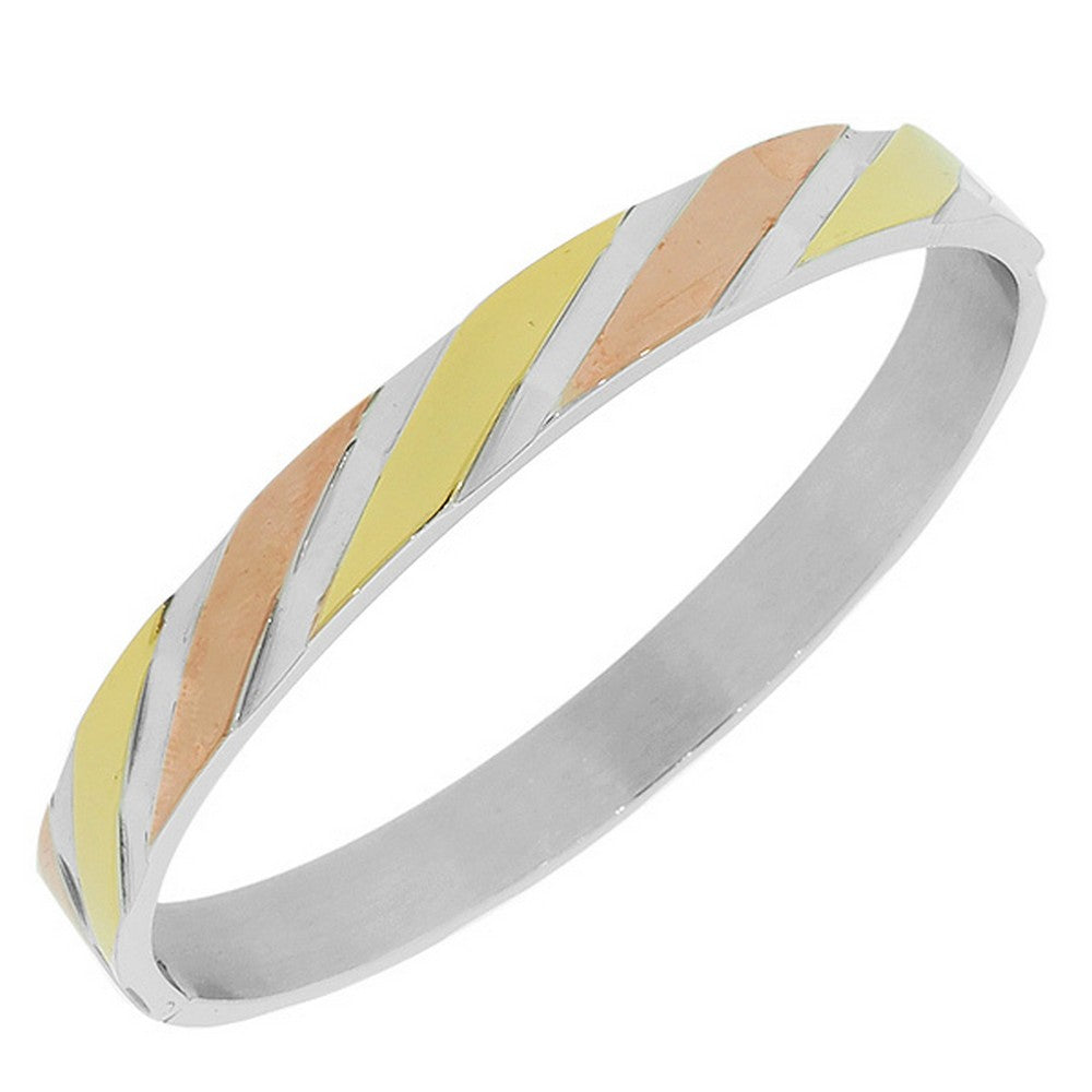 Stainless Steel Yellow Silver-Tone Gold-Tone Faceted Bangle Bracelet