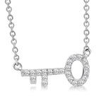 925 Sterling Silver Horizontal Sideways Key White CZ Pendant Necklace