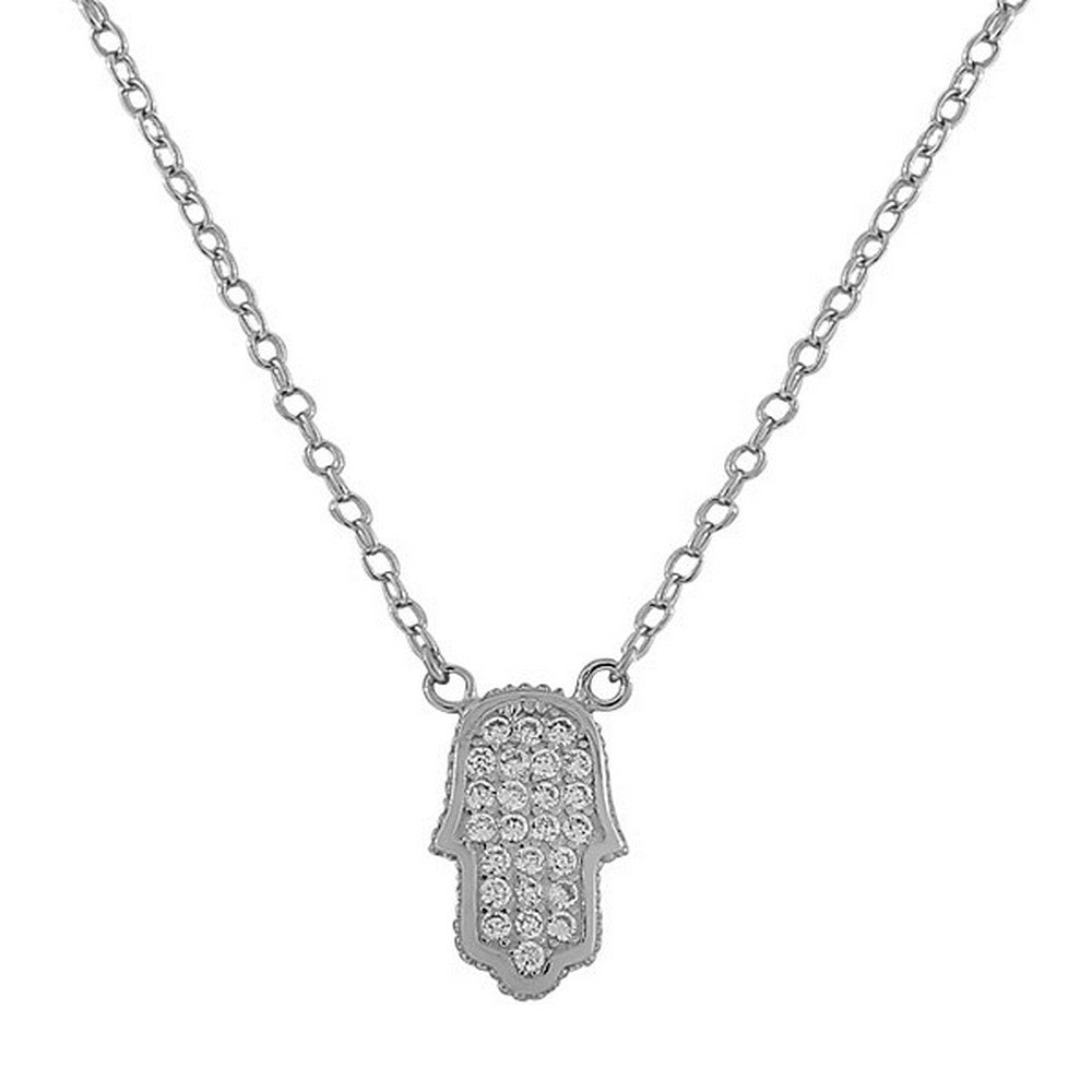 925 Sterling Silver Evil Eye Hamsa White CZ Womens Pendant Necklace