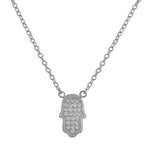 925 Sterling Silver Evil Eye Hamsa White CZ Womens Pendant Necklace