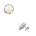 925 Sterling Silver Simulated Pearls CZ Stud Earrings