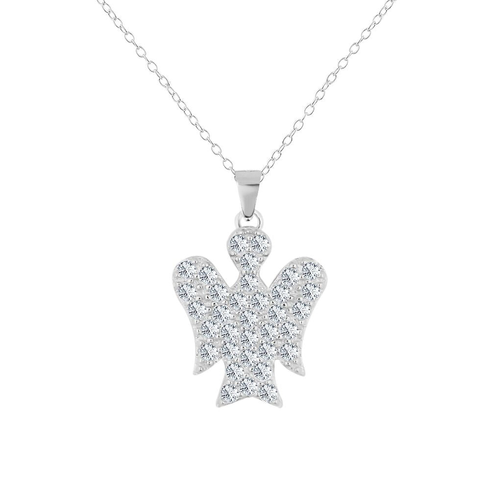 925 Sterling Silver White Clear CZ Angel Pendant Necklace