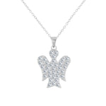 925 Sterling Silver White Clear CZ Angel Pendant Necklace