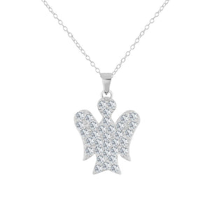 925 Sterling Silver White Clear CZ Angel Pendant Necklace