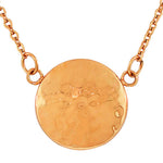Stainless Steel Rose Gold-Tone Hammered Finish Round Circle Pendant Necklace
