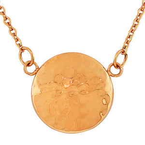 Stainless Steel Rose Gold-Tone Hammered Finish Round Circle Pendant Necklace