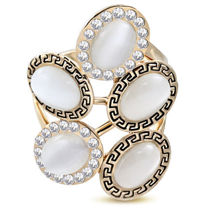 Gold Tone Stainless Steel Black Greek Key Statement Ring Simulated Gemstone Cubic Zirconia