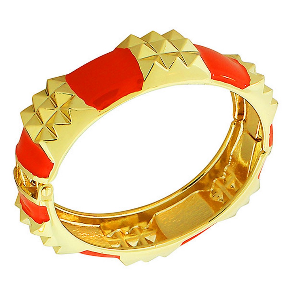 Fashion Alloy Yellow Gold-Tone Orange Enamel Spikes Bangle Bracelet