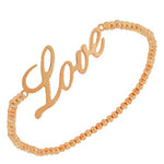 925 Sterling Silver Rose Gold-Tone Beaded Love Charm Stretch Cord Bracelet
