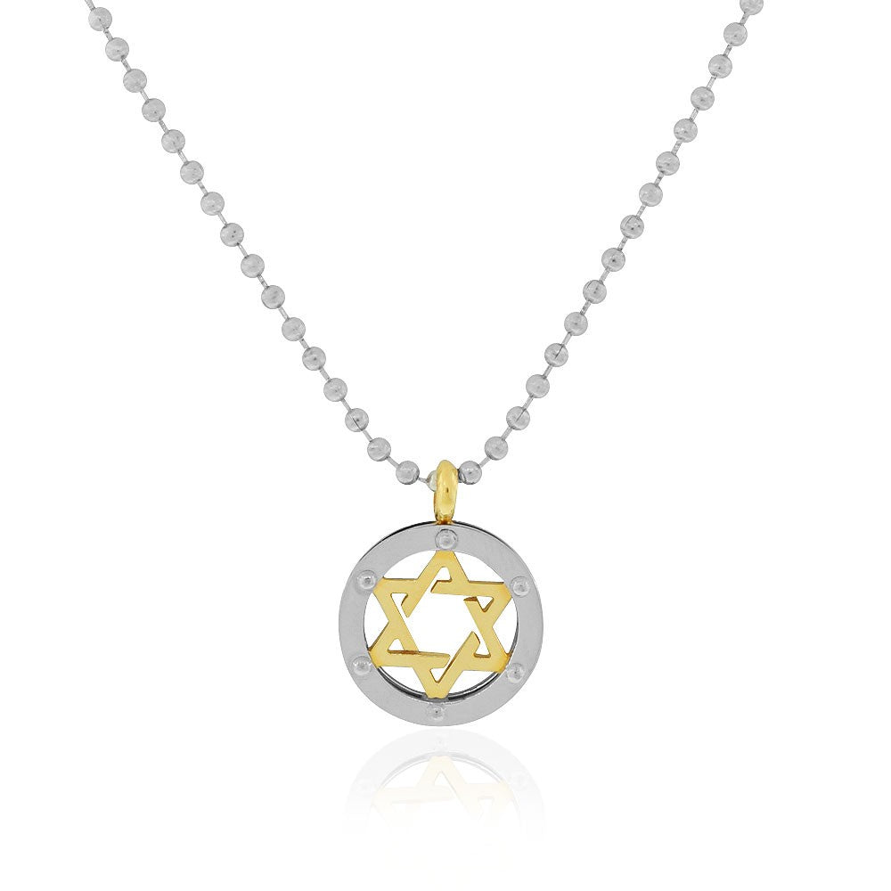 Stainless Steel Two-Tone Jewish Star of David Mens Pendant Necklace Chain, 24"