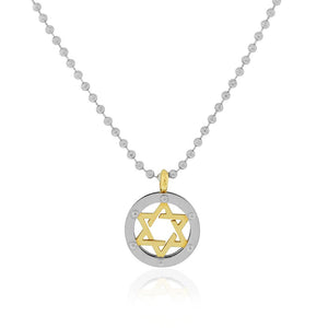 Stainless Steel Two-Tone Jewish Star of David Mens Pendant Necklace Chain, 24"