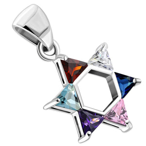 925 Sterling Silver Jewish Star of David Pink CZ Womens Girls Pendant Necklace